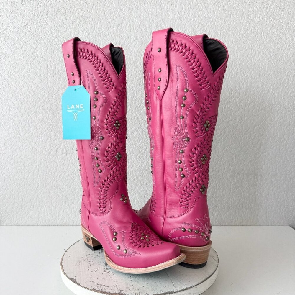 Lane Pink Embellished Western Knee-High Boots